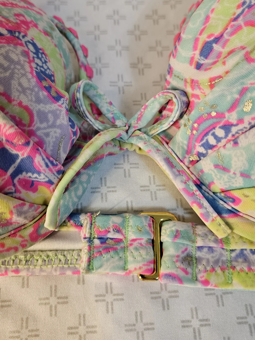 Victoria's Secret 32B Padded Underwire Halter Bikini Top Multicolor Abstract